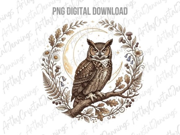 Download Mystical Floral Owl &amp; Moon Celestial PNG - Mystic Collection