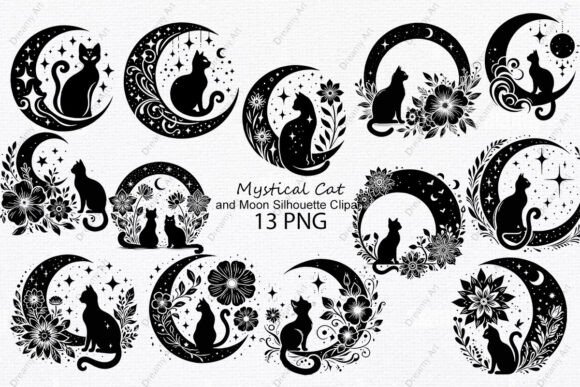 Download Mystical Cat and Moon Silhouette Clipart - Mystic Collection