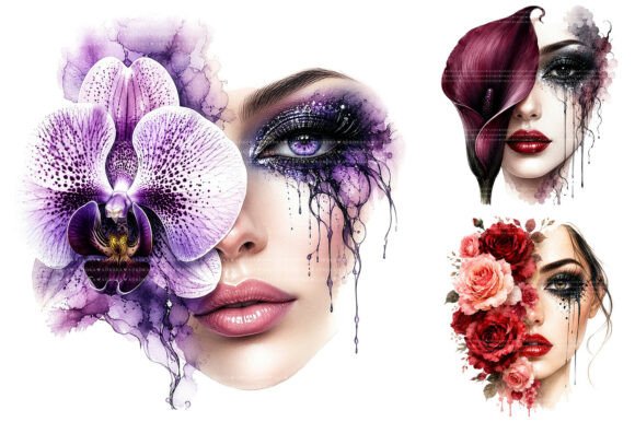 Download Watercolor Floral Woman Face Designs PNG - Woman Collection