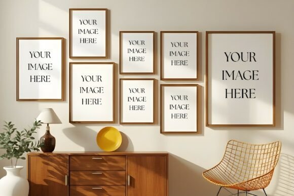 Download Retro Room 8 Frame Wall Mockup - Wall Collection