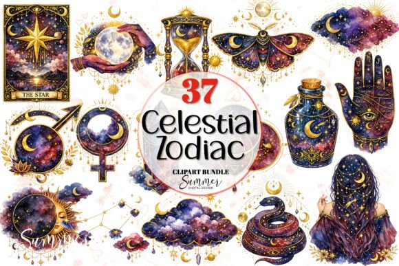 Download Mystical Moon Stars Celestial Zodiac - Mystic Collection